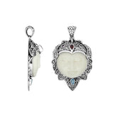 AP-8013-CO1 Sterling Silver Pendant With Bone Face&Garnet, Blue Topaz Jewelry Bali Designs Inc